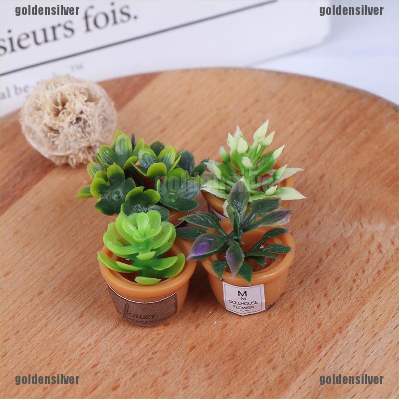 Bộ 4 Chậu Cây Mini Tỉ Lệ 1: 12 Dùng Để Trang Trí Nhà Búp Bê