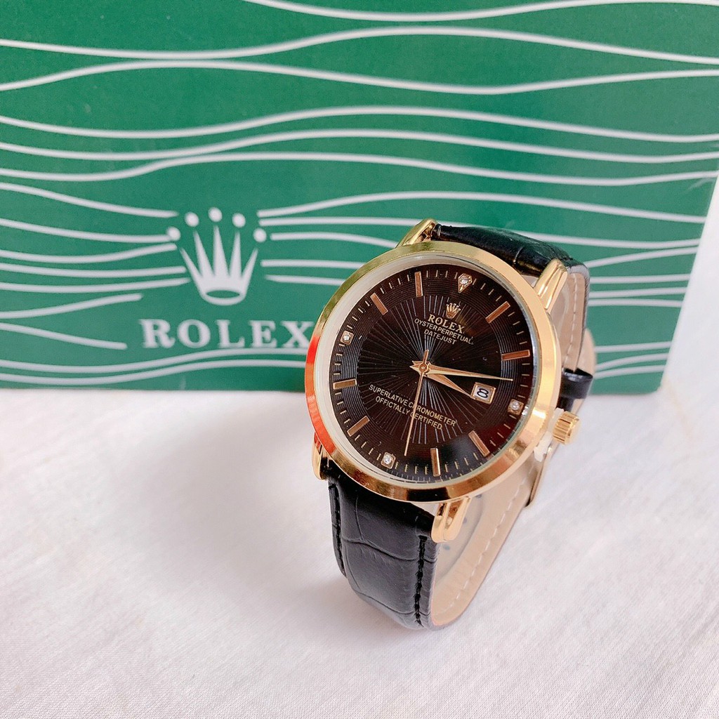 Đồng hồ Nam Rolex dây da mềm, phong cách classic, hàng full box thẻ bảo hành 12 tháng