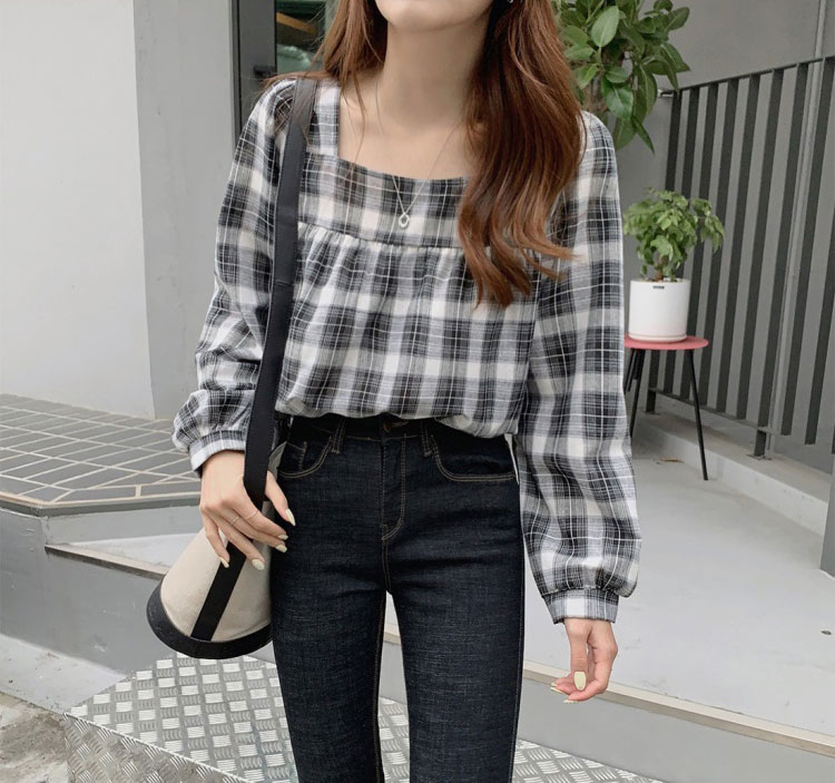 SUXI Áo kiểu tay dài cổ vuông thời trang dành cho nữ