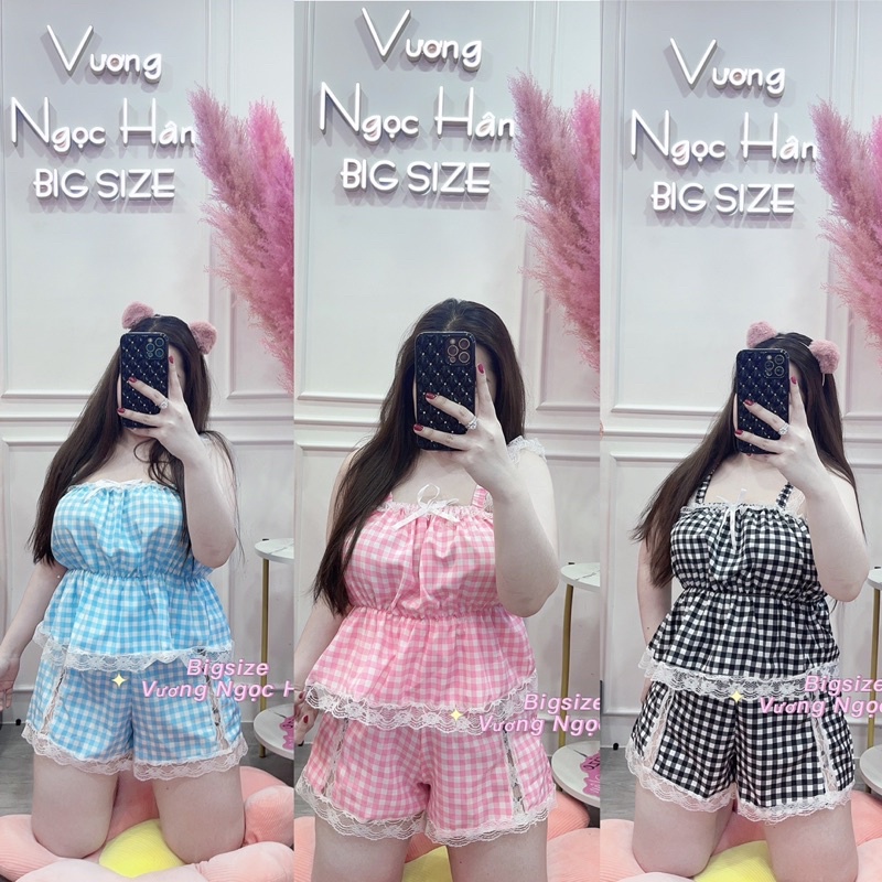 SET BỘ NGỦ CARO PHỐI REN BIGSIZE SIÊU CUTE