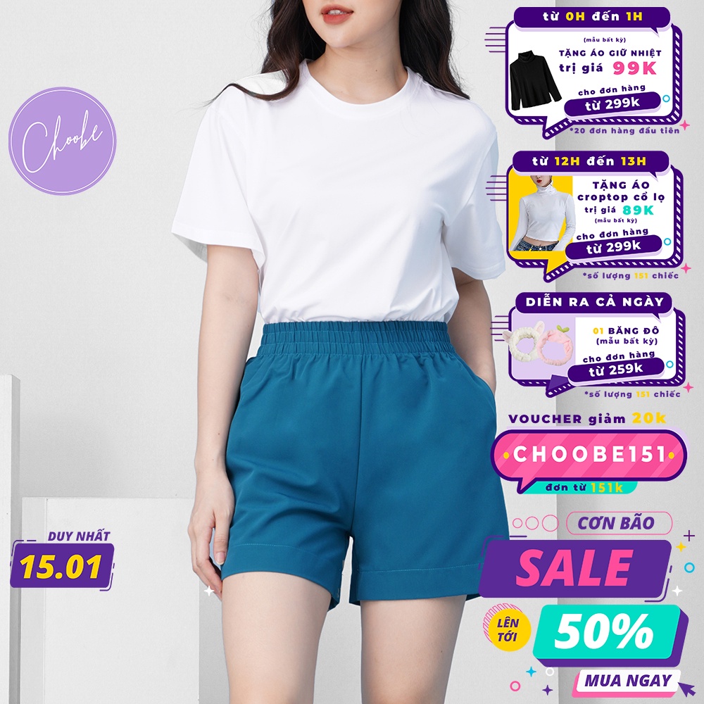 Quần đùi nữ Choobe cạp chun năng động vải mỏng mát short thể thao kiểu trơn nhiều màu sắc QS07