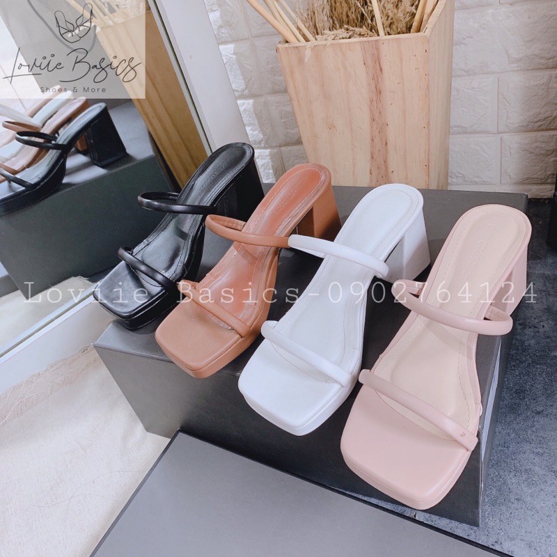 LOVIIE BASICS - DÉP NỮ THỜI TRANG CAO GÓT ĐẾ ĐÚP HAI QUAI CUỘN DA MỀM ĐẾ VUÔNG CHIỀU CAO 6 PHÂN D200904