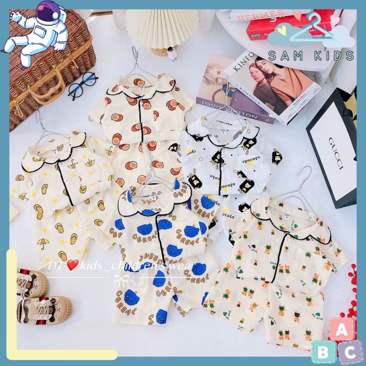 Bộ Đồ Ngủ Pijama Bé Gái Set Quần Áo Trẻ Em Mặc Nhà chất đũi xôp hót năm 2022 Nhiều Màu Cộc Đùi 10-20kg