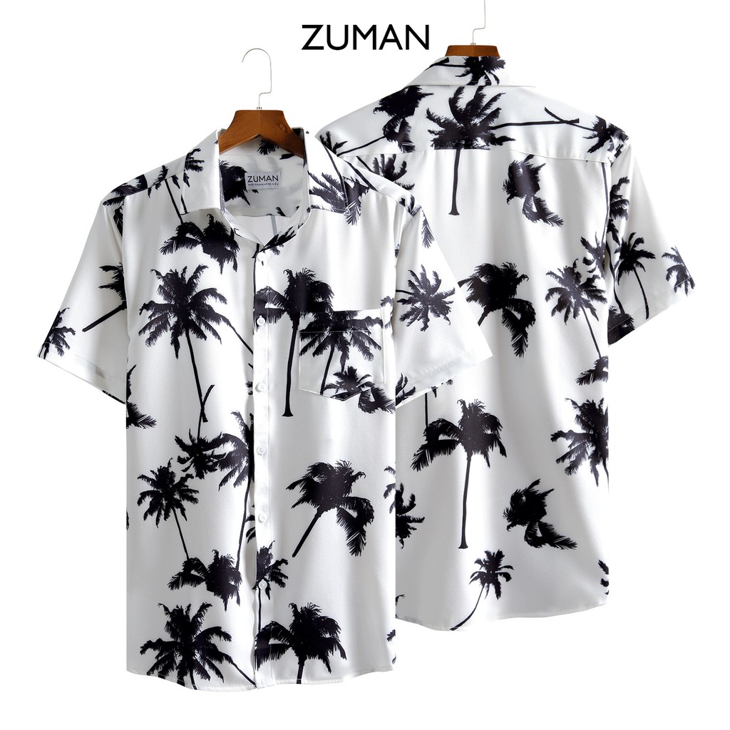 Áo sơ mi nam họa tiết tay ngắn Coconut Shirt ZUMAN ASM125, form suông, Chất lụa cao cấp, thoáng mát, không nhăn