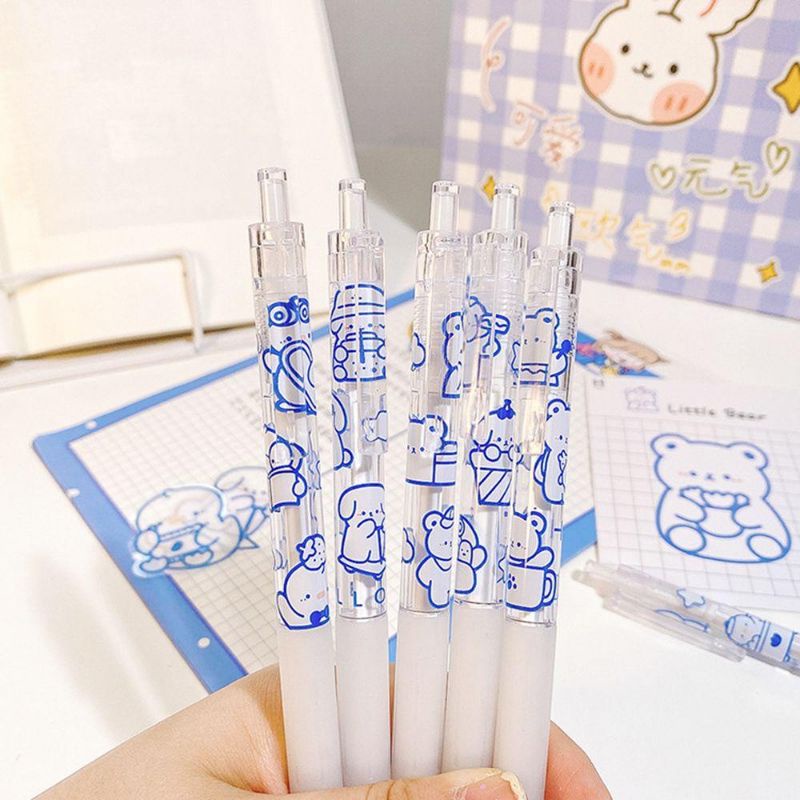Enjoymore Bút Bi Cute Basic Trắng Hình Gấu Dễ Thương Ngòi Bấm Mực Gel Học Sinh Màu Xanh Viết Bi Nước Muji
