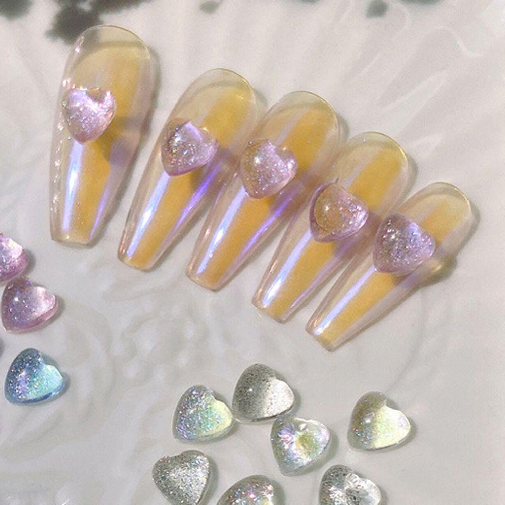 Phụ Kiện Acrylic Hình Trái Tim Nhiều Màu Lấp Lánh Dùng Trang Trí Móng Tay