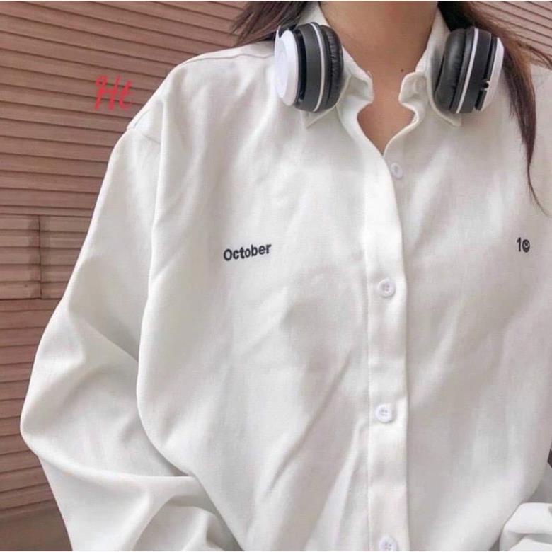 Áo sơ mi dài tay đen trắng tháng 10 october ht