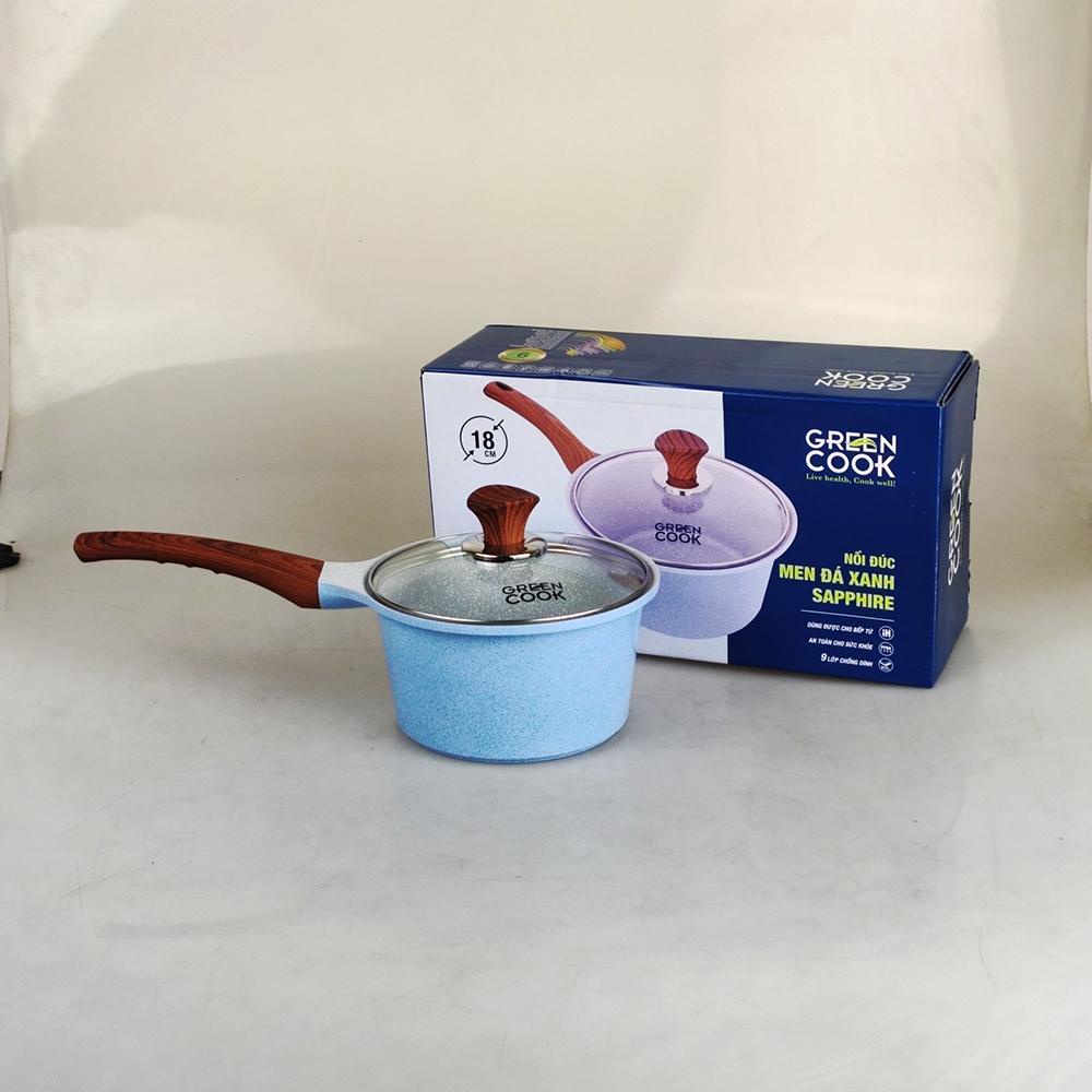[Chính hãng] Quánh, nồi đúc men đá Sapphire 9 lớp Greencook GCS09 sử dụng được bếp ga, bếp hồng ngoại, bếp từ