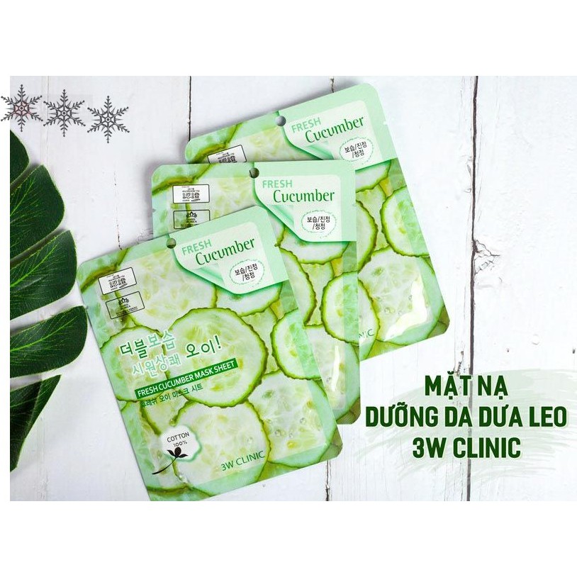 Combo 10 Mặt Nạ Dưỡng Da Chiết Xuất Dưa Leo 3W Clinic Fresh Cucumber Mask Sheet 23g x10