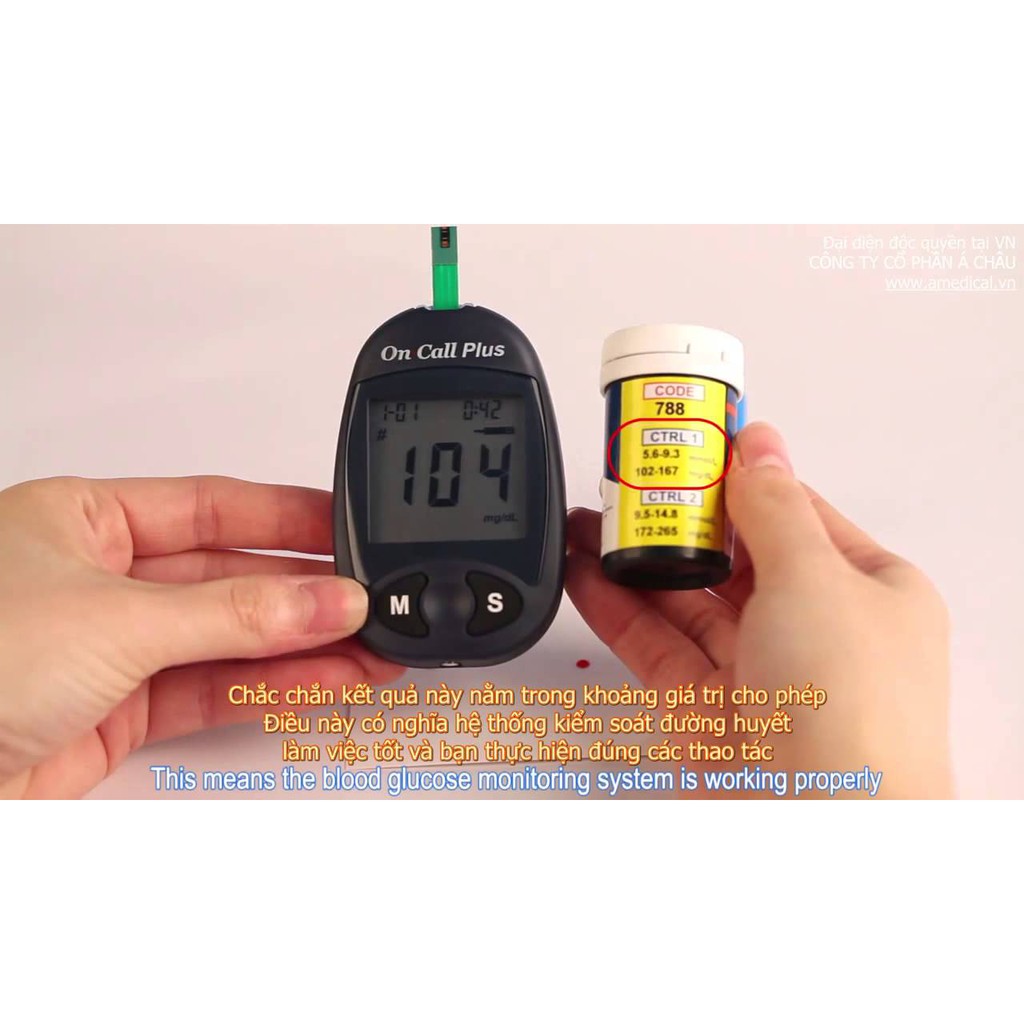 Máy đo đường huyết (tiểu đường) Oncall Plus (USA) + Tặng 25 que thử + 50 kim chích máu