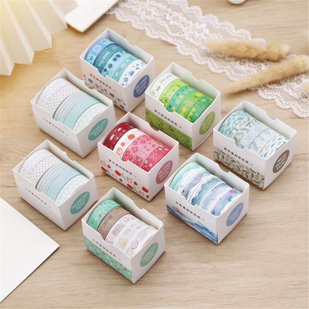 PISTA Hộp 5 Cuộn Băng Dính Washi Dễ Thương Trang Trí Sổ Tay