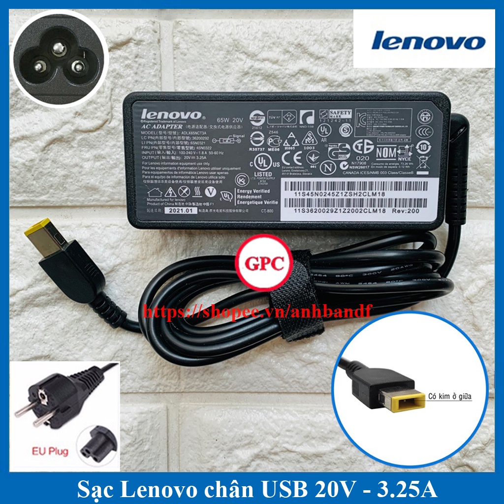 Sạc Laptop Lenovo G40-30 G40-70 Z40 Z50 E41-80 G40 G40-45 G40-80 Yoga 20V- 3.25A chân USB