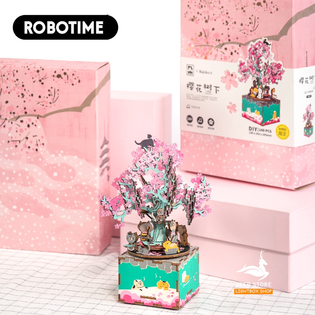 Mô hình Hộp nhạc DIY MUSIC BOX - Robotime Cherry Blossom Tree AM409 | Đồ chơi lắp ráp gỗ 3D