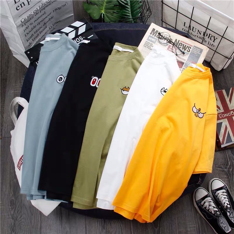 Áo thun tay lỡ form rộng - phông nam nữ cotton oversize - T shirt thêu đôi mắt a - 2N Unisex