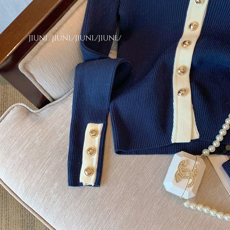 Áo Cardigan Dệt Kim Dáng Ngắn Màu Xanh Navy Thời Trang Mùa Thu Cho Nữ  tao bao