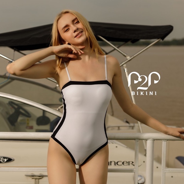 P2P BIKINI - Đồ bơi một mảnh hai dây basic kèm belt xanh đen - MN390M_HD