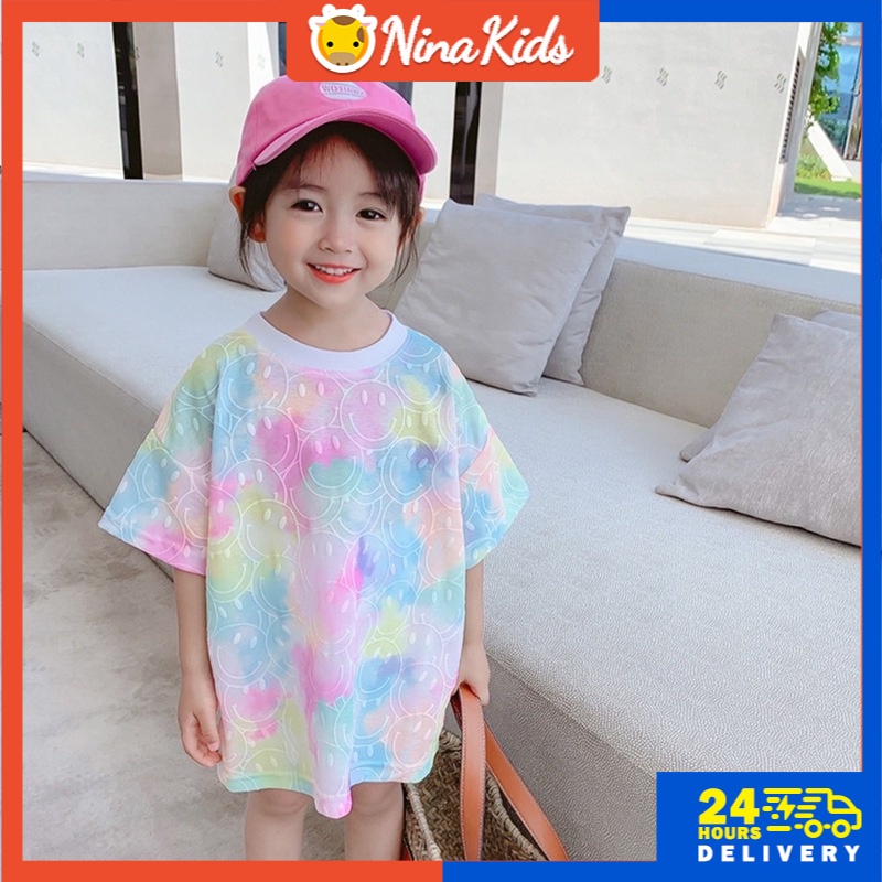 Áo thun tay ngắn in hình mặt cười xinh xắn cho bé 2-8 tuổi