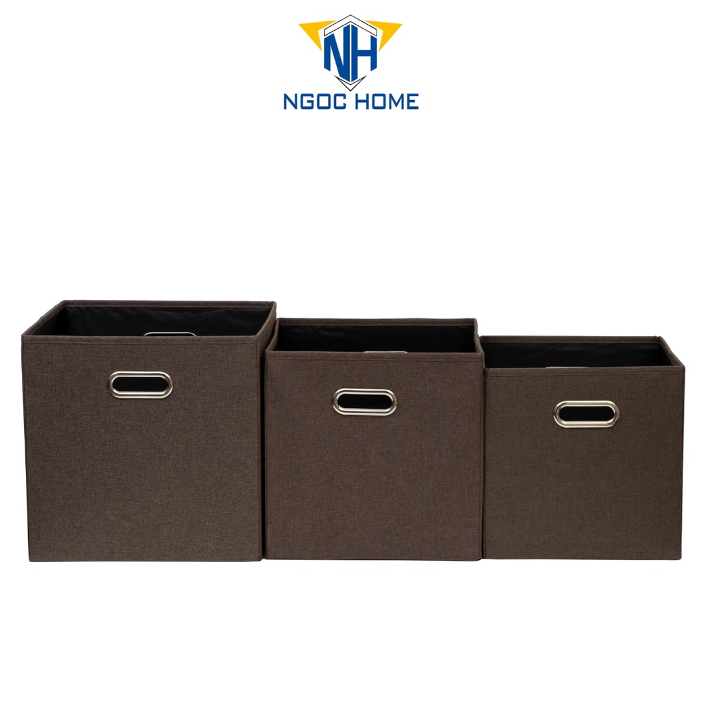 Hộp vải quai sắt hình vuông NGỌC HOME thùng đựng đồ đa năng gấp gọn không nắp cao cấp