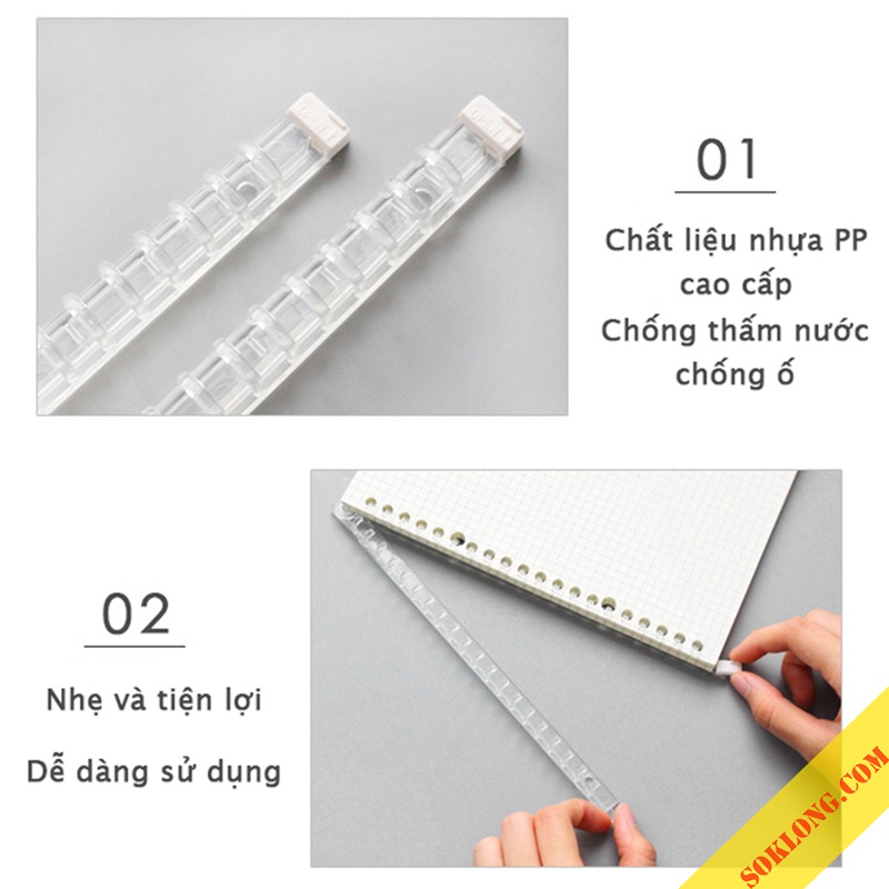 [Mã LIFEXANH03 giảm 10% đơn 500K] Thanh còng nhựa đóng gáy B5 26 lỗ kẹp tài liệu, binder có chốt mở P13