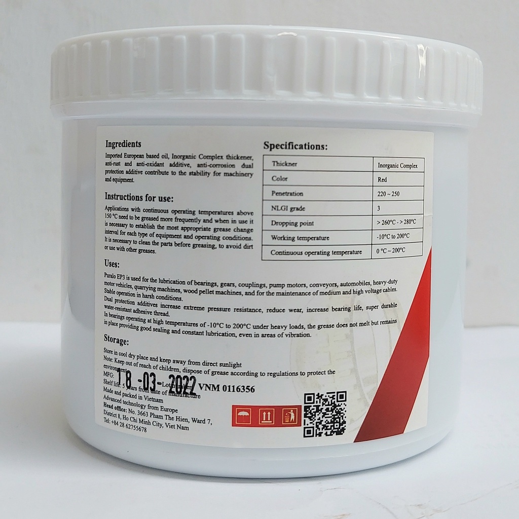 MỠ ĐỎ SIÊU CHỊU NHIỆT KHÁNG NƯỚC PURALO EP3 HEAVY DUTY – HI-TEMP- WATER RESISTANT 450GR