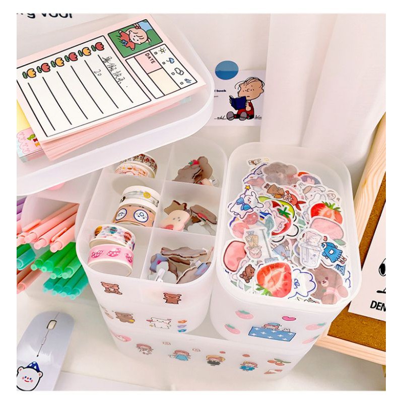 Hộp nhựa cao cấp nhiều ngăn đựng washi tape, sticker - Hộp nhựa có nắp đậy dễ thương - Phụ kiện Pé Mèo