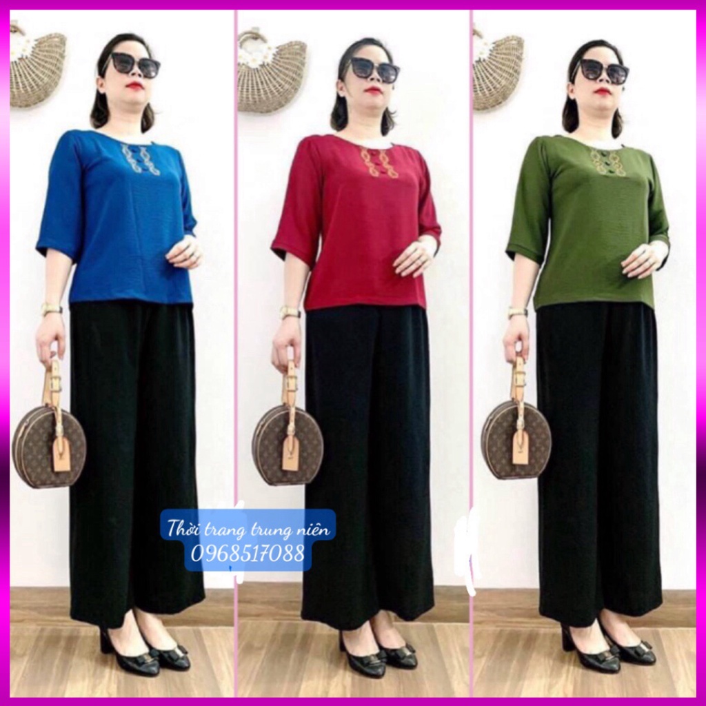 Bộ Đồ Trung Niên - Bộ Đũi Tơ Tay Lỡ Cao Cấp Phối 2 Màu Cho Mẹ Cho Bà