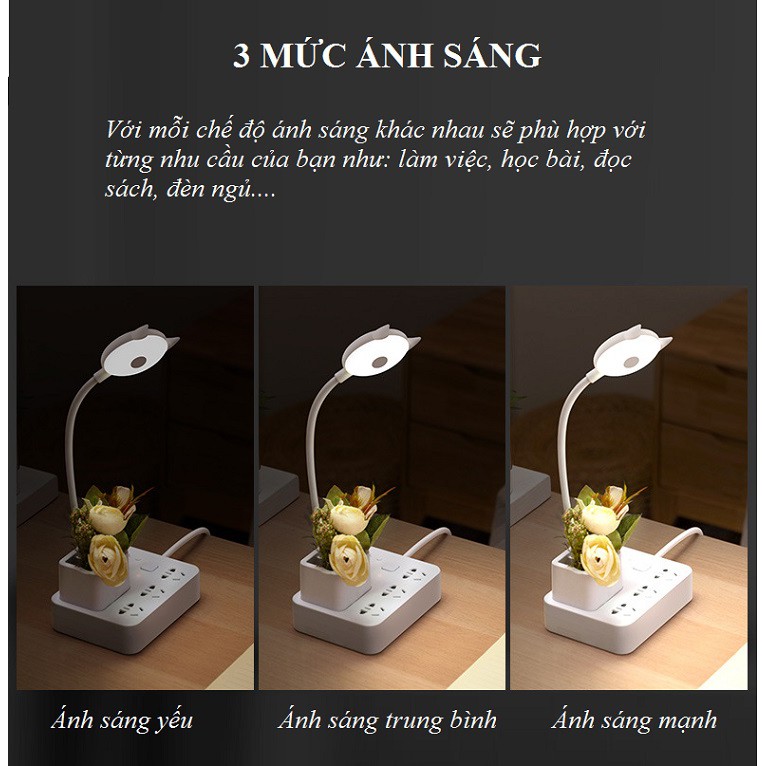 Đèn Học Bảo Vệ Mắt - Đèn Để Bàn Có Ống Đựng Bút Và Ổ Cắm Đa Năng