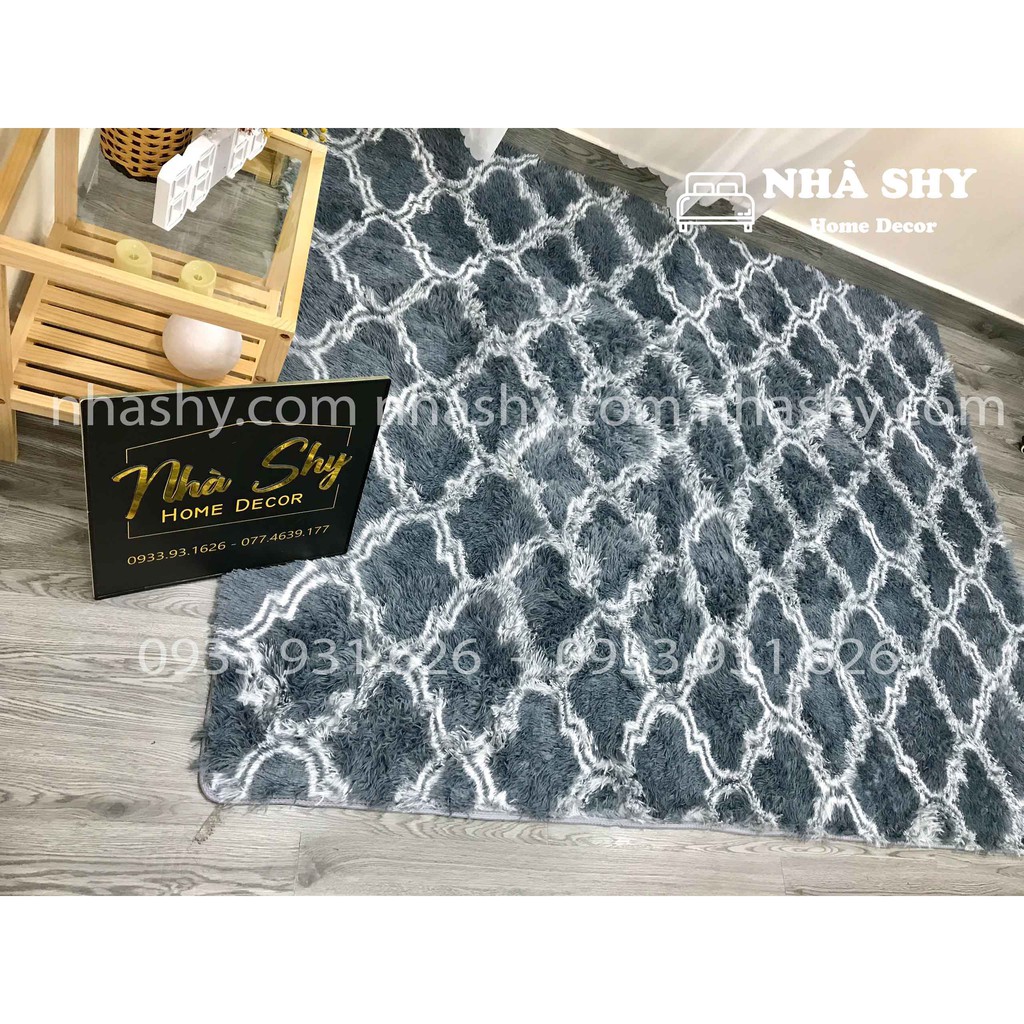 Thảm Lông Trải Sàn Màu Xám Hình Thoi - Size 2mx1m6