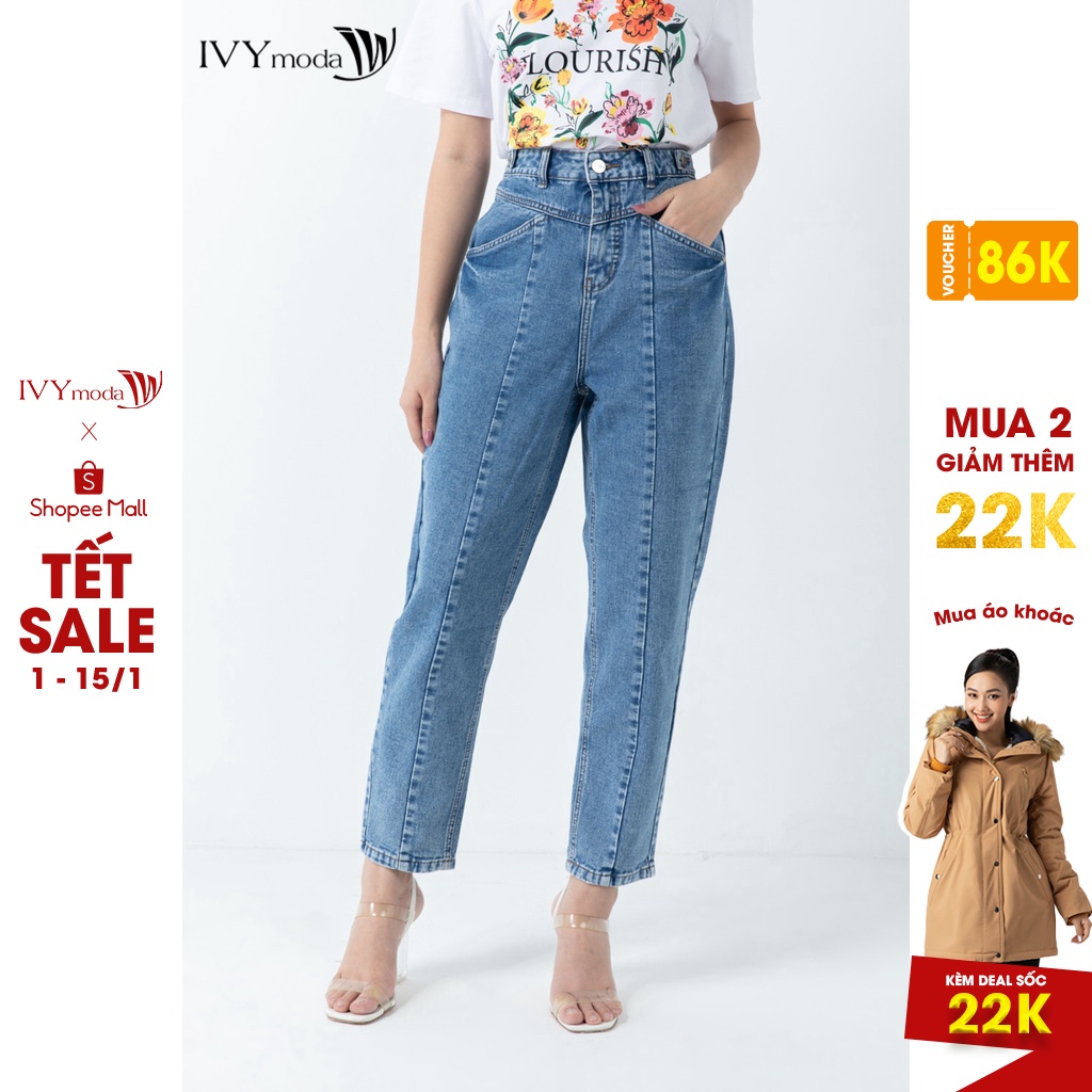 Quần bò baggy nữ kẻ trước IVY moda MS 25B7922