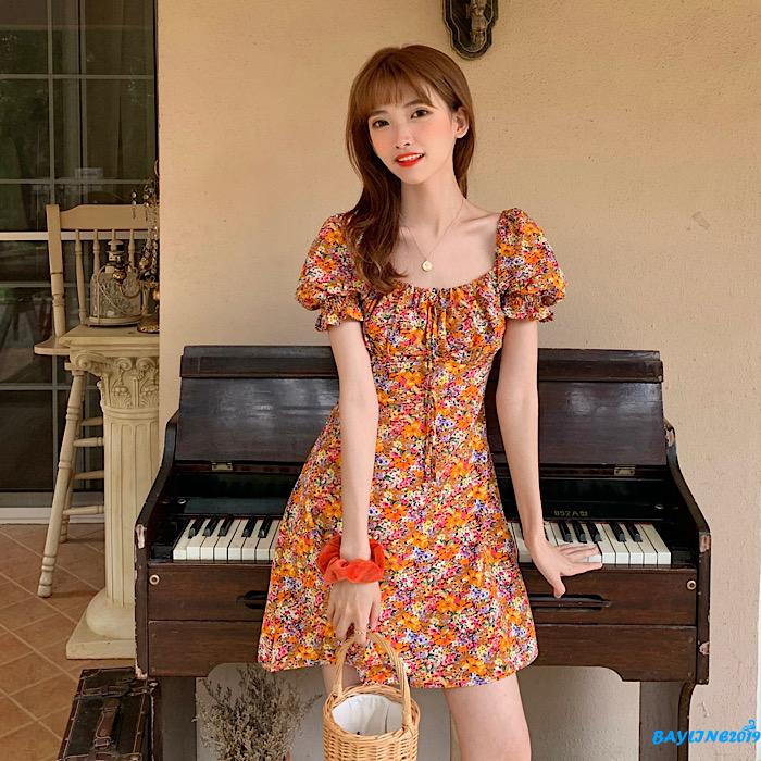 Đầm hoa cổ tròn tay ngắn thời trang cho nữ