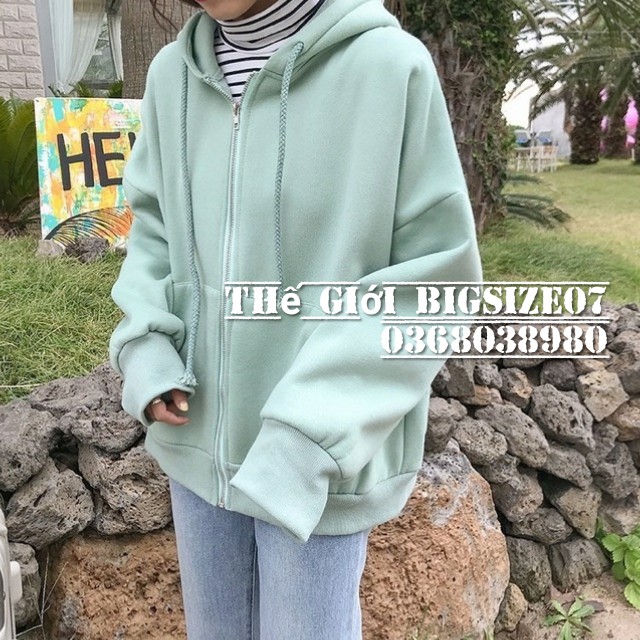 Áo khoác hoodie nỉ lót bông xanh ngọc 40kg - 100kg