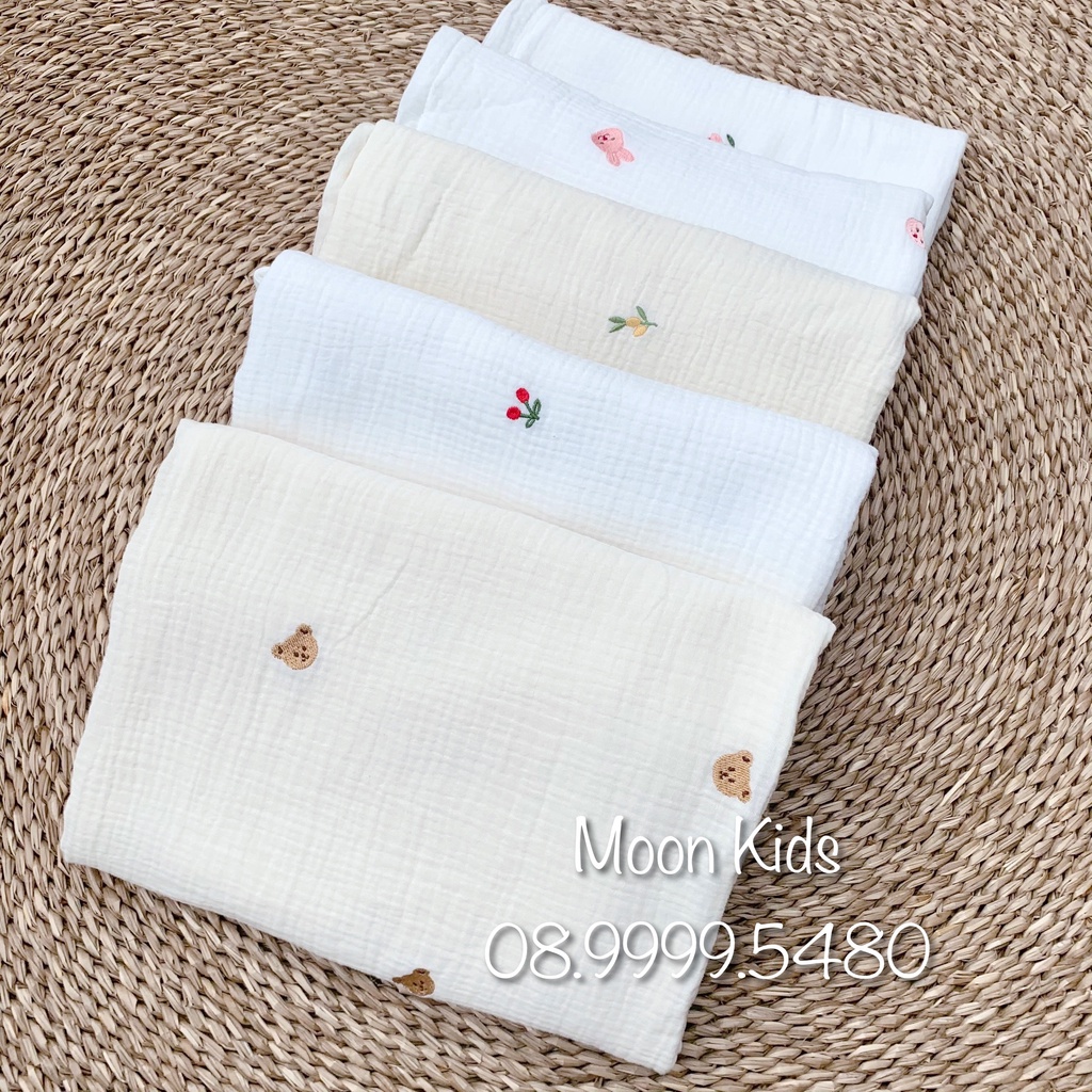 Chăn xô muslin organic thêu hoạ tiết siêu mềm mại cho bé về sẵn phục vụ cho bé yêu ❤️