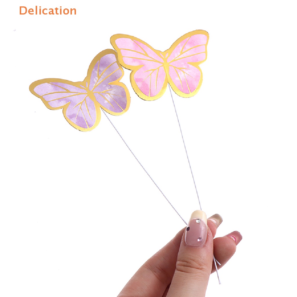 Set 10 Phụ Kiện Trang Trí Bánh Kem Hình Bướm Màu Vàng Hồng