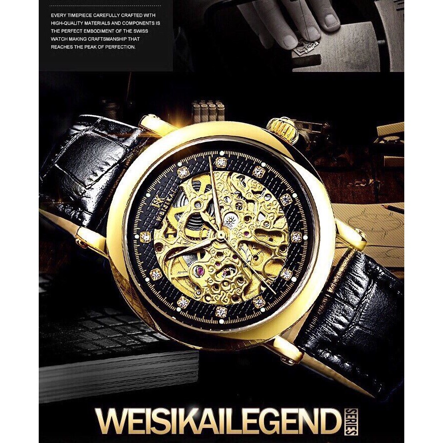 Đồng hồ nam WEISIKAI siêu phẩm chính hãng dây da mặt lộ Cơ Máy kèm kim dạ quang + Tặng hộp đồng hồ sang trọng | BigBuy360 - bigbuy360.vn