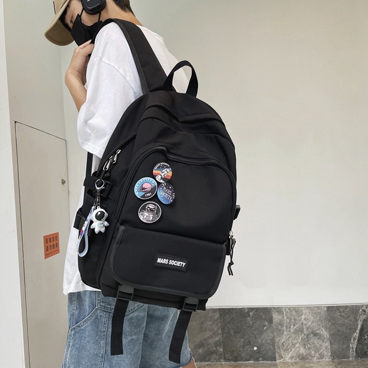 Cặp đi học nam nữ phong cách unisex TẶNG 4 huy hiệu trang trí siêu nổi bật - Balo laptop nhiều ngăn chống nước đẹp rẻ