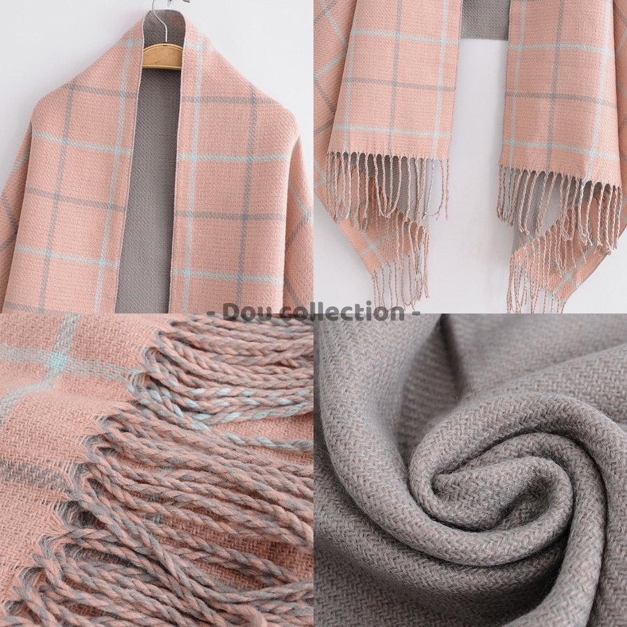 [Nowship2h] Khăn len cashmere choàng cổ nam nữ dày cao cấp họa tiết caro thời trang thu đông - 60x180cm - Mã LN025