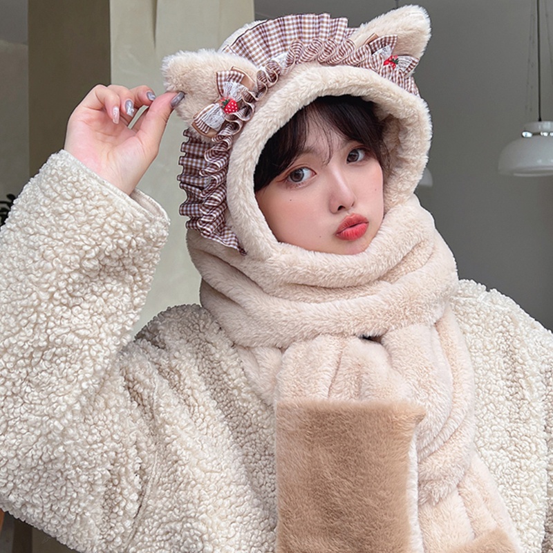 Youyo Khăn Choàng Kèm Mũ Tai Mèo Lolita Giữ Ấm Mùa Đông Khi Làm Việc Hàng Ngày