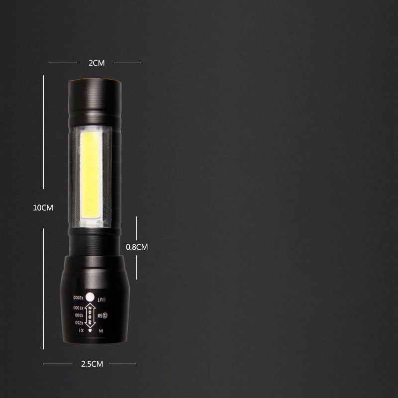 Đèn pin T6 COB LED có thể thu phóng ánh sáng và sạc lại được qua cổng USB