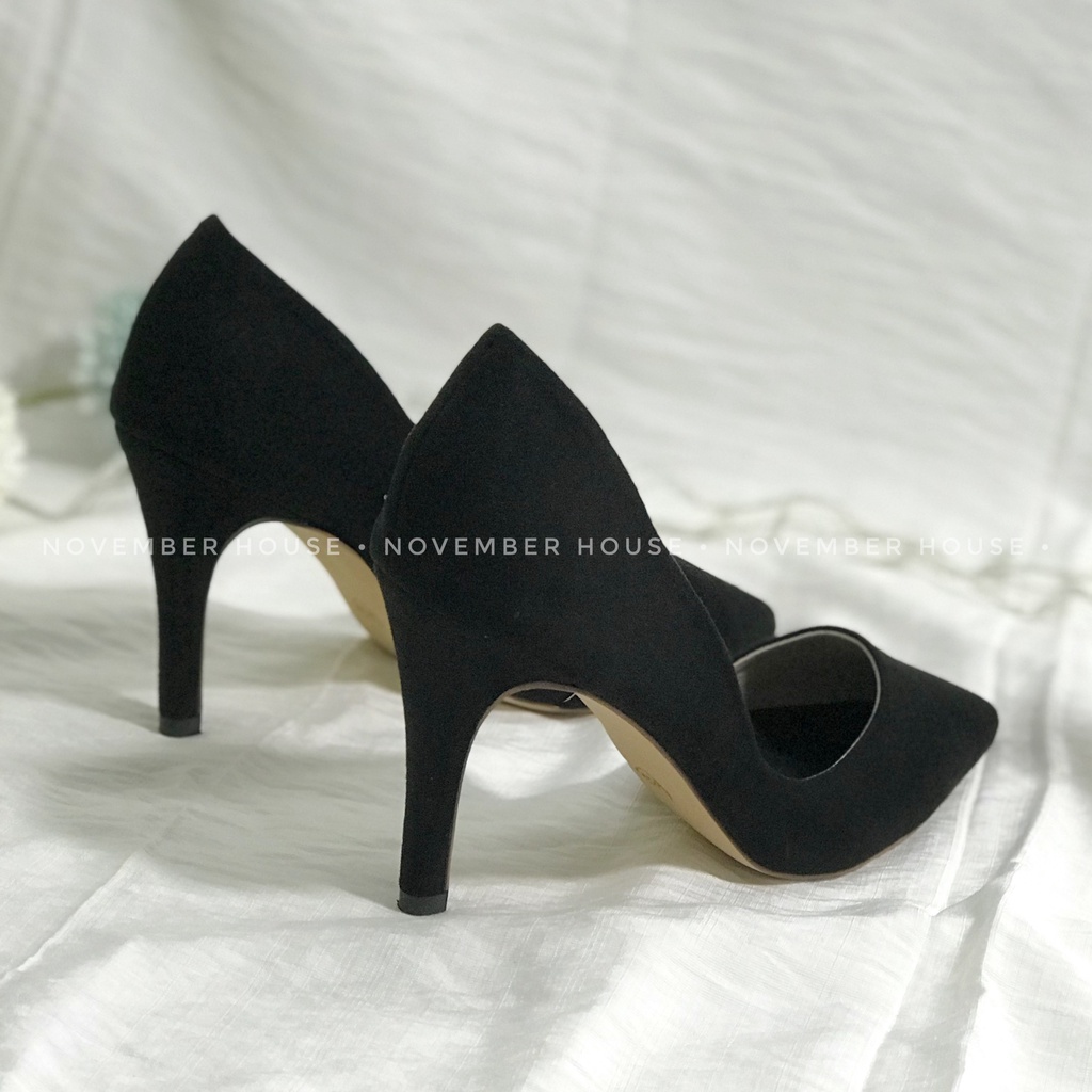 Giày cao gót nữ khoét eo da lộn thời trang, 2 màu đủ size GI5, Oula Store