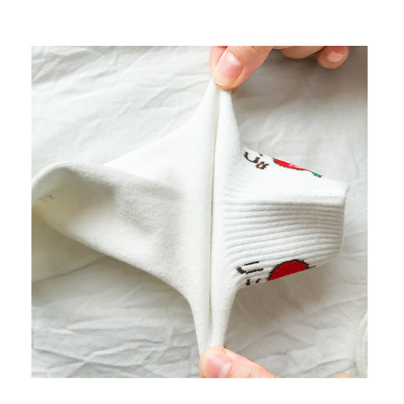 Vớ thể thao cổ cao màu trơn in họa tiết trái cây phong cách Hàn Quốc