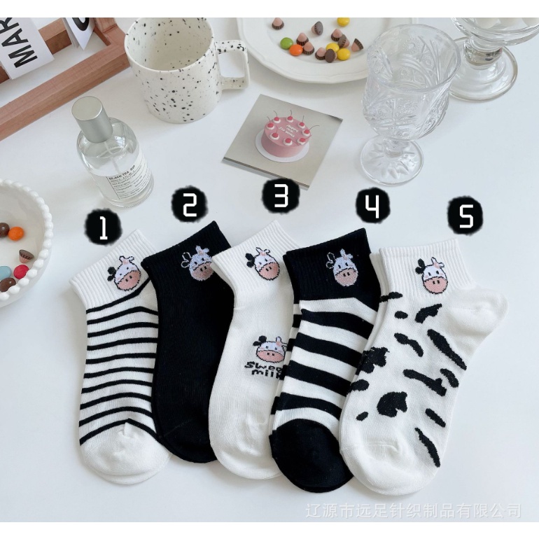Set 5 đôi tất nữ vớ nữ con bò sữa ngộ nghĩnh đáng yêu chất siêu mềm mịn Cami.makeup TNX04