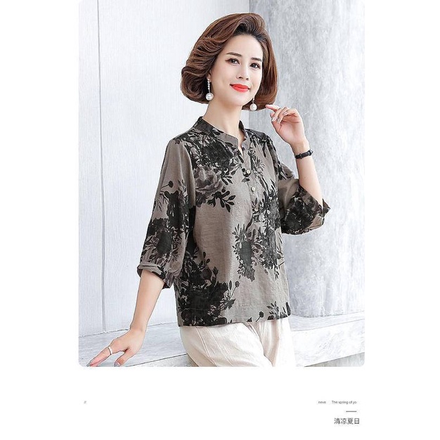 Áo thun cotton tay lửng thời trang cho phụ nữ trung niên