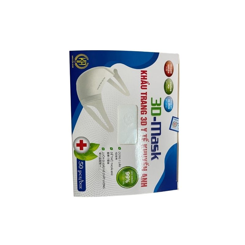 Khẩu trang 3D Mask KHUYẾN ANH Công Nghệ Nhật-Co Dãn 4 Chiều Rộng Rãi Thoáng Khí-Lọc Bụi Bẩn-Chống Tia UV -Hộp 50 Cá