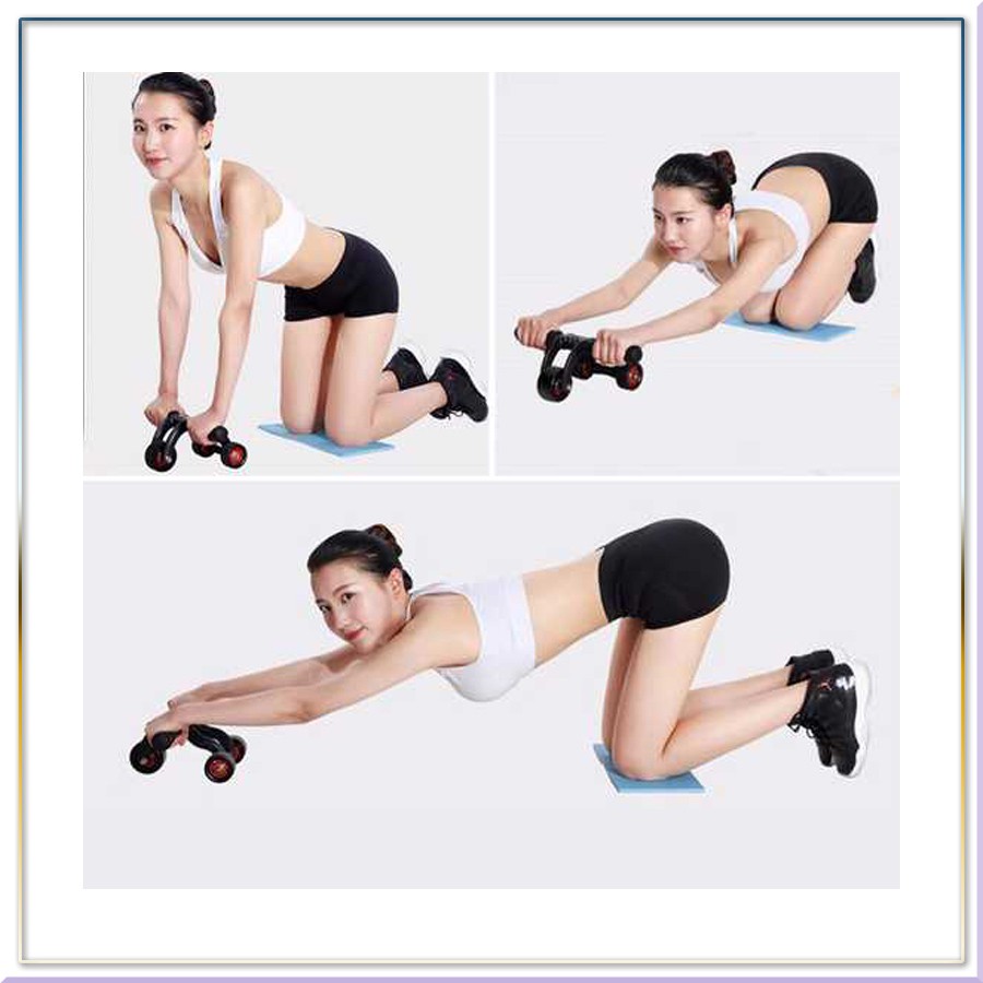 Con lăn tập cơ bụng 4 bánh có vân chống trượt, dụng cụ tập gym