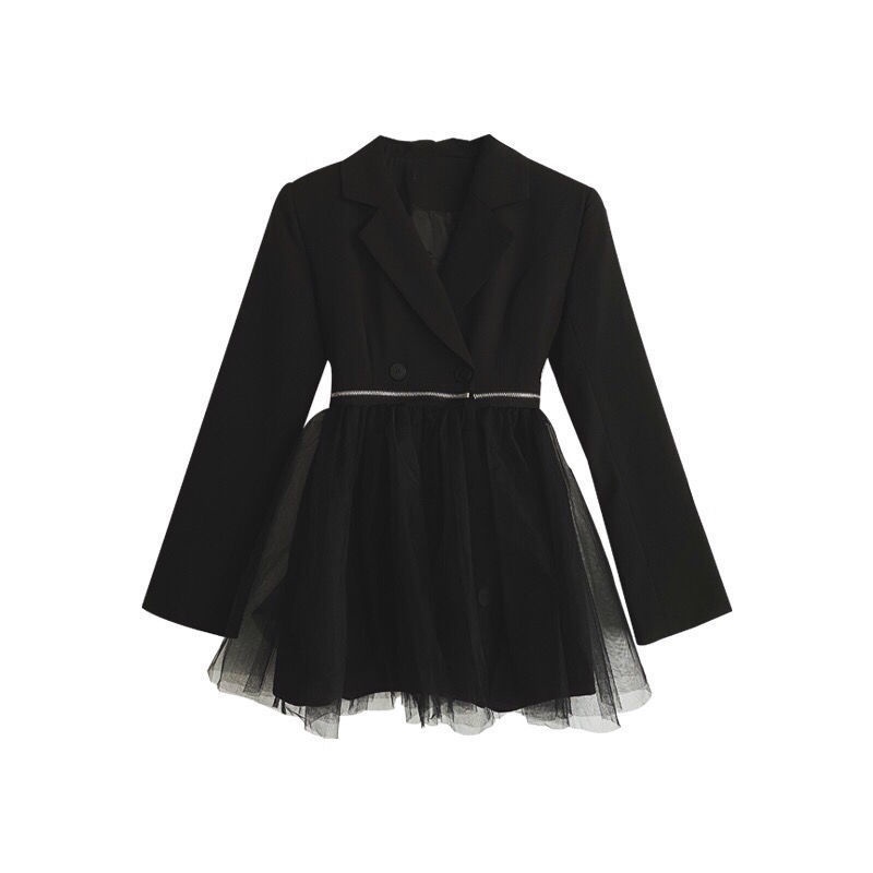 Đầm nữ màu đen phối lưới dáng ôm thời trang thu 2021