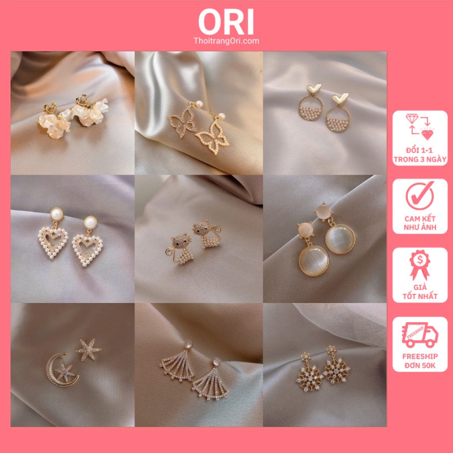 Bông tai nữ phong cách Hàn Quốc mạ vàng đẹp nhỏ nhắn xinh xắn cá tính ORI B918 HUY