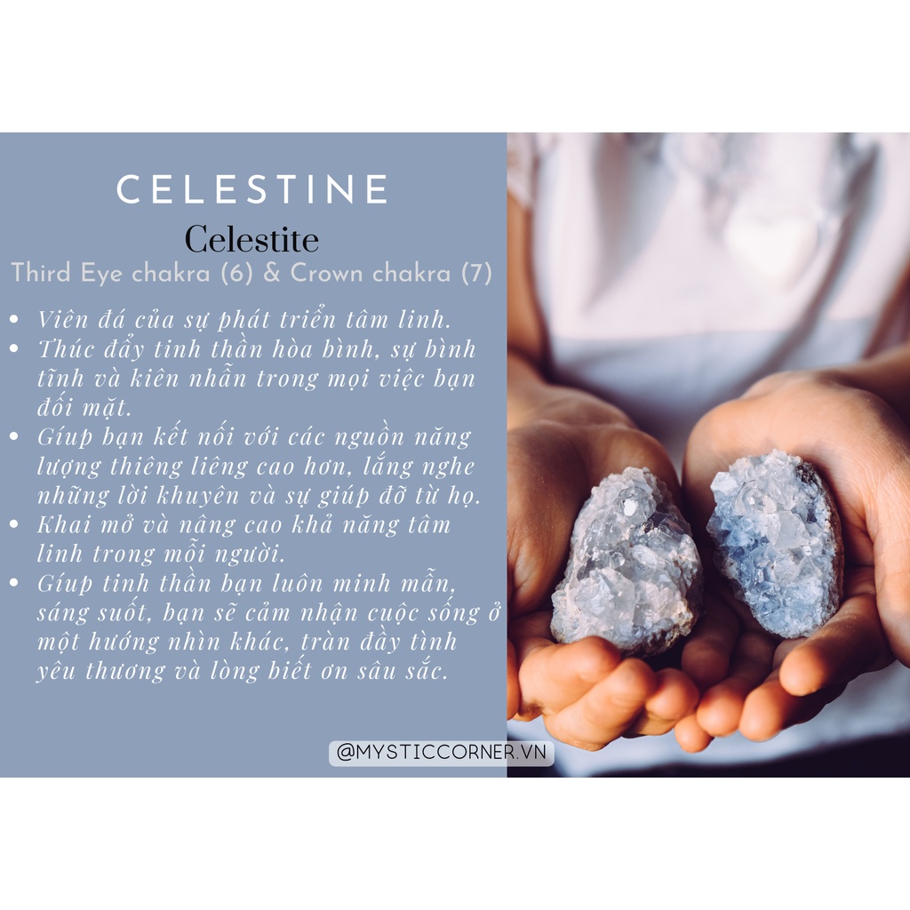 Palm Celestine (Celestite) tự nhiên,đá thanh tẩy, đá phong thủy dùng trong Tarot, Reiki, thiền định