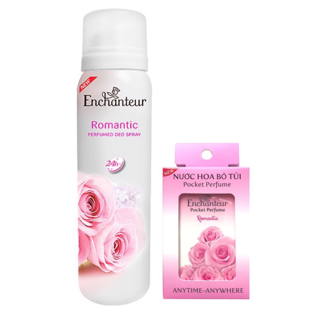 Combo xịt khử mùi toàn thân Enchanteur Romantic 150ml+ Nước hoa bỏ túi Romantic 18ml