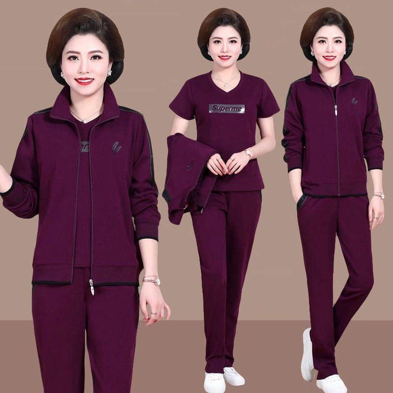 Bà mẹ trung niên và cao tuổi bộ đồ thể thao nữ 40 50 ba mảnh mùa xuân thu 2021 Áo khoác kiểu phương Tây giản dị [ | BigBuy360 - bigbuy360.vn