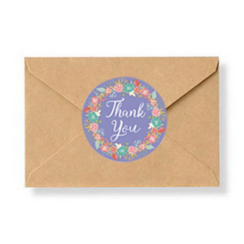 Cuộn 500 miếng dán hình tròn in chữ thank you dùng trang trí hộp quà tiện lợi